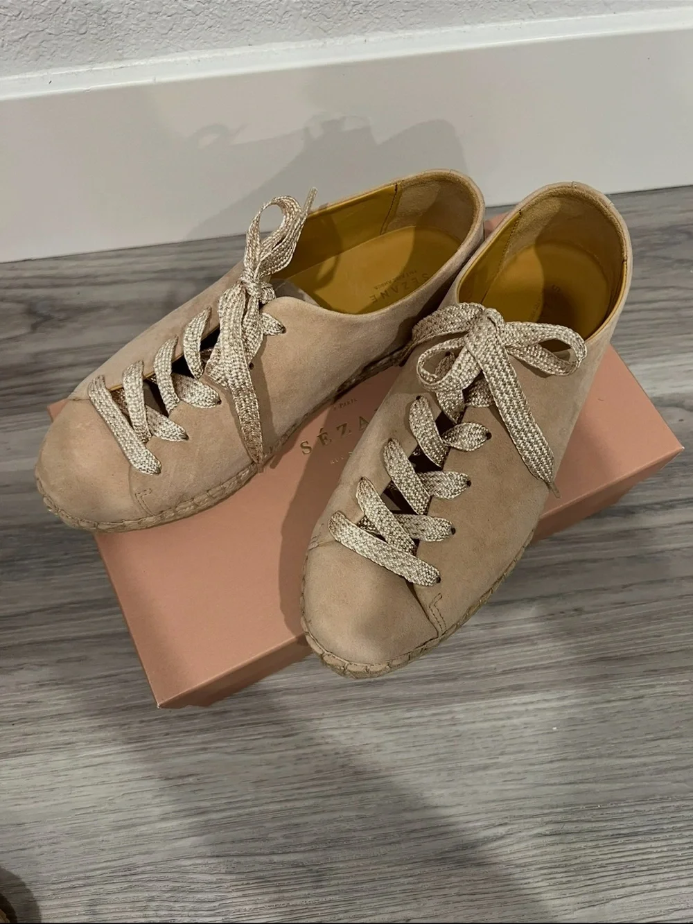 NIB Sezane Blush Pink Suede Espadrille Sneaker in Beige FR 38 US 7